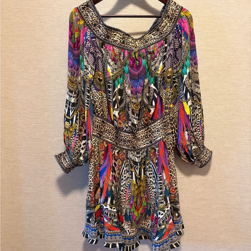CAMILLA Guardians of the Sun Off-the-Shoulder Silk Dress size M